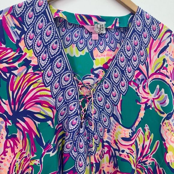 Lilly Pulitzer Women’s Letti Silk Caftan in Safari Sighted Silk Tunic Length Blo - Picture 9 of 10